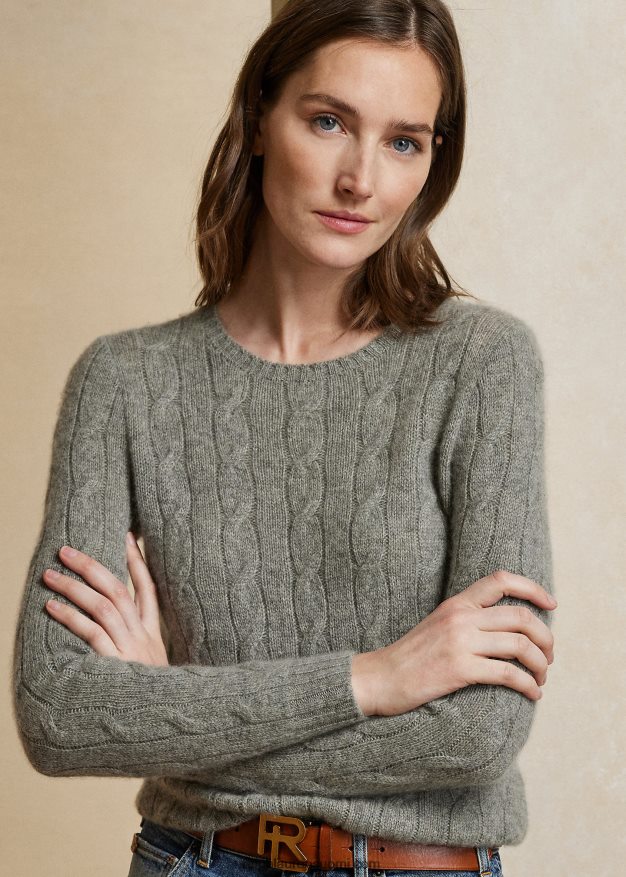 Ralph Lauren naiset kaapelineulottu kashmir villapaita 0Z24ZR9140 lux vaaleanharmaa melange