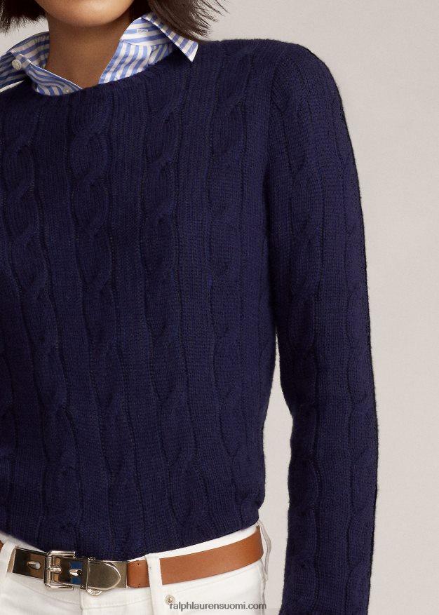 Ralph Lauren naiset kaapelineulottu kashmir villapaita 0Z24ZR9141 lux laivasto