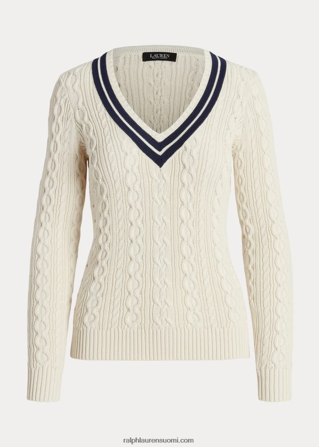 Ralph Lauren naiset kaapelineulottu krikettipusero 0Z24ZR4005 mascarpone kerma/laivasto