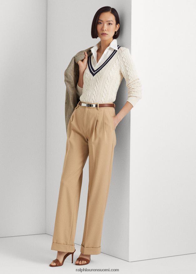 Ralph Lauren naiset kaapelineulottu krikettipusero 0Z24ZR4005 mascarpone kerma/laivasto