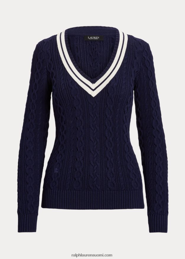 Ralph Lauren naiset kaapelineulottu krikettipusero 0Z24ZR4006 hienostunut laivasto/kerma