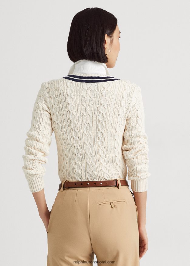 Ralph Lauren naiset kaapelineulottu krikettipusero 0Z24ZR4378 mascarpone kerma/laivasto