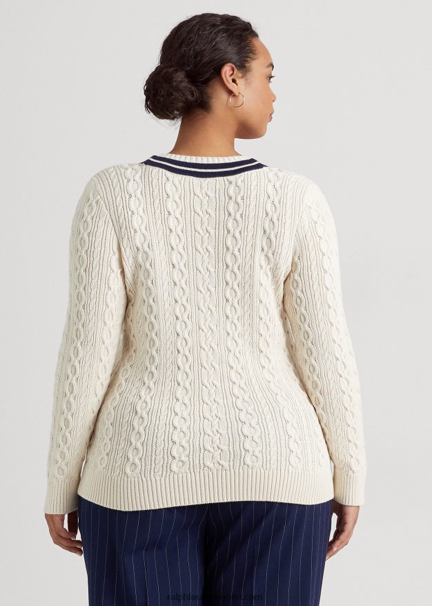 Ralph Lauren naiset kaapelineulottu krikettipusero 0Z24ZR4639 mascarpone kerma/laivasto