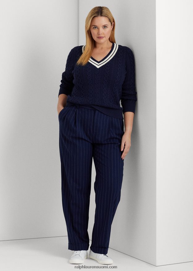 Ralph Lauren naiset kaapelineulottu krikettipusero 0Z24ZR4640 hienostunut laivasto/kerma