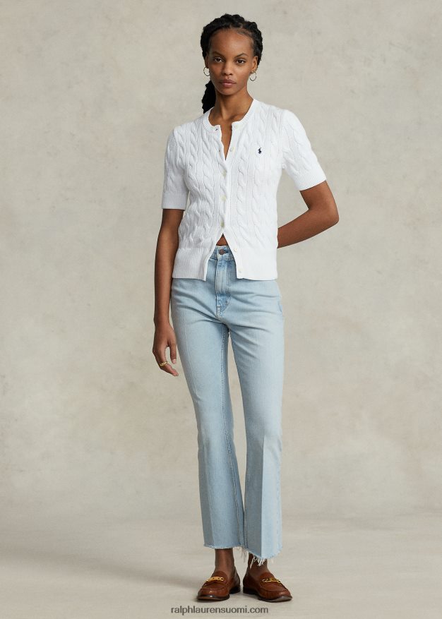 Ralph Lauren naiset kaapelineulottu lyhythihainen neuletakki 0Z24ZR2904 valkoinen