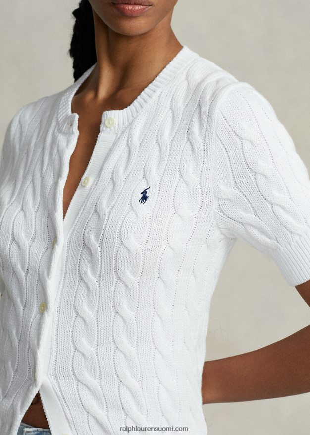 Ralph Lauren naiset kaapelineulottu lyhythihainen neuletakki 0Z24ZR2904 valkoinen