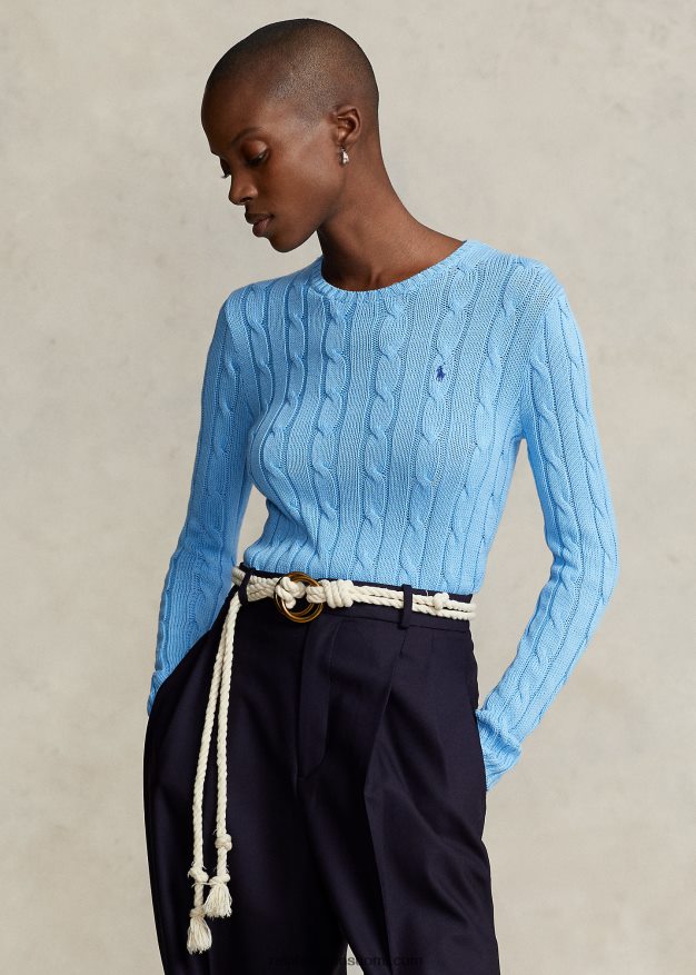Ralph Lauren naiset kaapelineulottu puuvillainen pyöreäkaula-neulepusero 0Z24ZR9087 suffield sininen