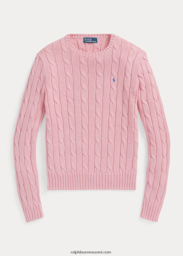 Ralph Lauren naiset kaapelineulottu puuvillainen pyöreäkaula-neulepusero 0Z24ZR9089 karmelin pinkki