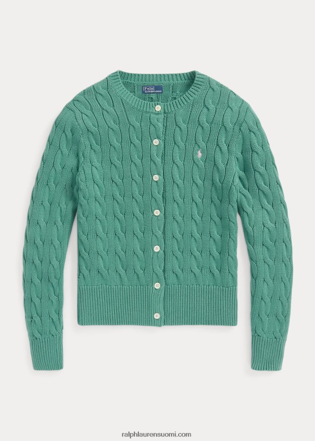 Ralph Lauren naiset kaapelineulottu puuvillainen pyöreäkaula-neuletakki 0Z24ZR2900 väylän vihreä