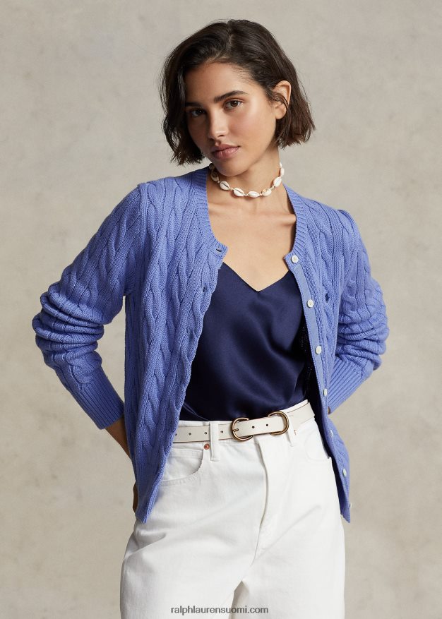 Ralph Lauren naiset kaapelineulottu puuvillainen pyöreäkaula-neuletakki 0Z24ZR2901 uusi litchfield sininen