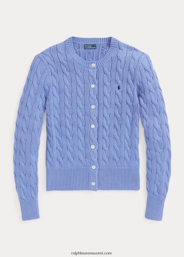 Ralph Lauren naiset kaapelineulottu puuvillainen pyöreäkaula-neuletakki 0Z24ZR2901 uusi litchfield sininen