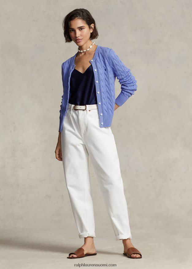 Ralph Lauren naiset kaapelineulottu puuvillainen pyöreäkaula-neuletakki 0Z24ZR2901 uusi litchfield sininen