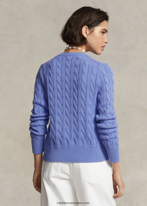 Ralph Lauren naiset kaapelineulottu puuvillainen pyöreäkaula-neuletakki 0Z24ZR2901 uusi litchfield sininen