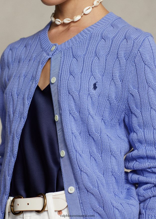 Ralph Lauren naiset kaapelineulottu puuvillainen pyöreäkaula-neuletakki 0Z24ZR2901 uusi litchfield sininen