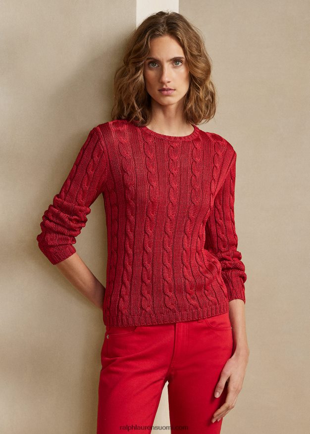 Ralph Lauren naiset kaapelineulottu silkki crewneck neule 0Z24ZR3483 rouge