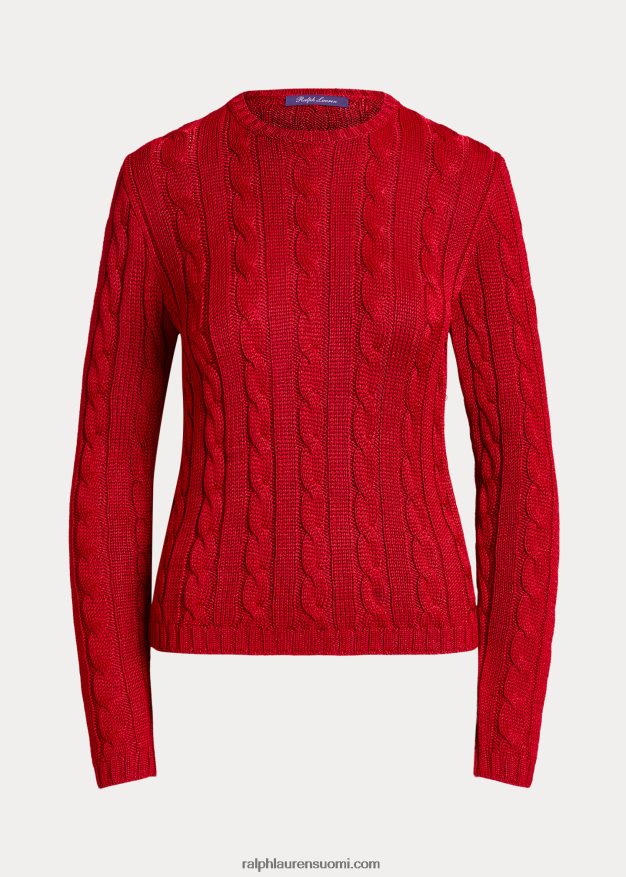 Ralph Lauren naiset kaapelineulottu silkki crewneck neule 0Z24ZR3483 rouge