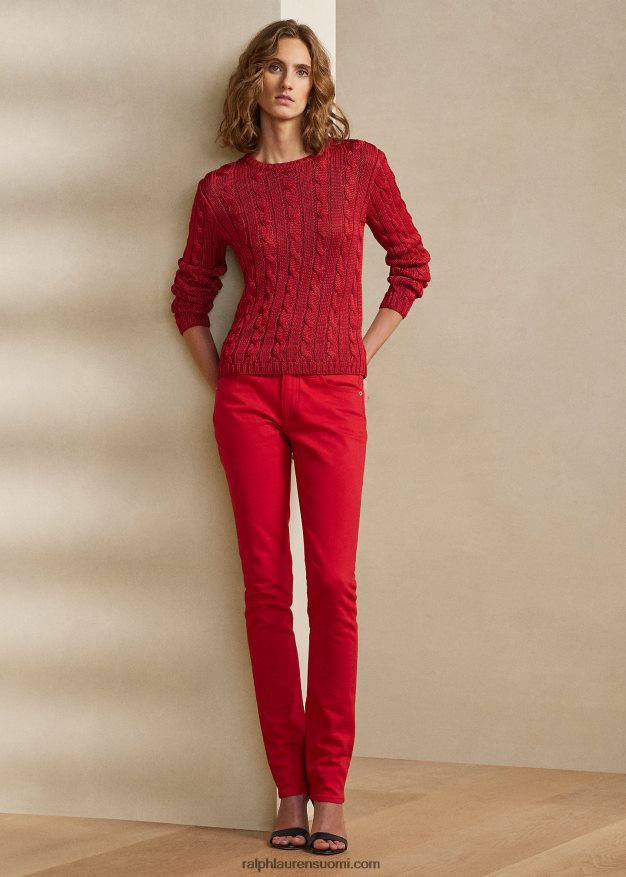 Ralph Lauren naiset kaapelineulottu silkki crewneck neule 0Z24ZR3483 rouge