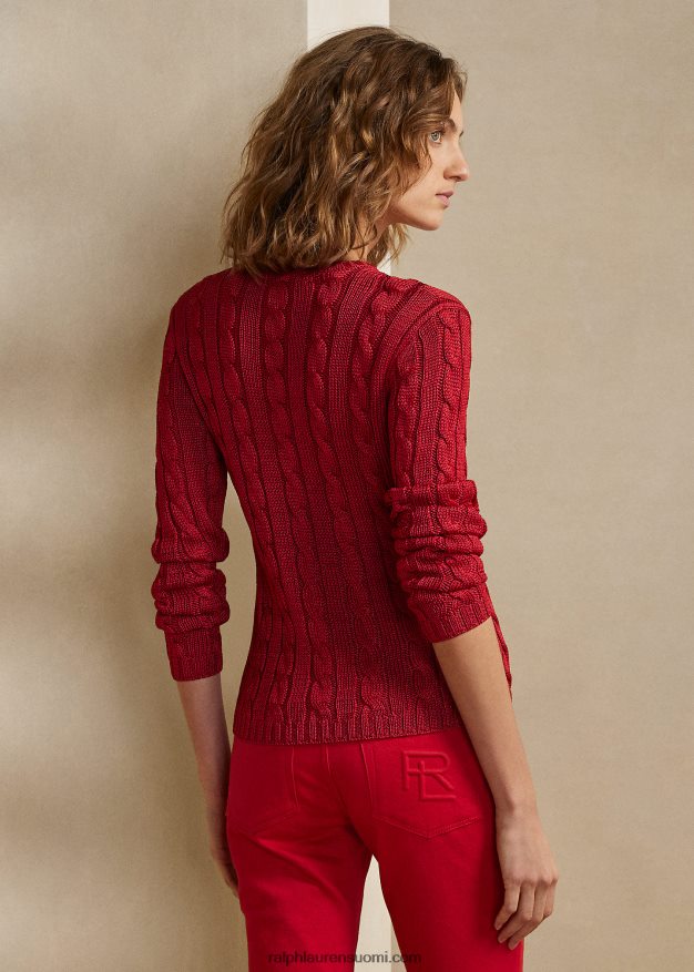 Ralph Lauren naiset kaapelineulottu silkki crewneck neule 0Z24ZR3483 rouge