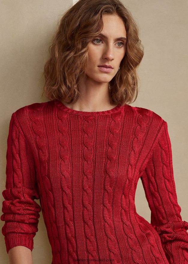 Ralph Lauren naiset kaapelineulottu silkki crewneck neule 0Z24ZR3483 rouge