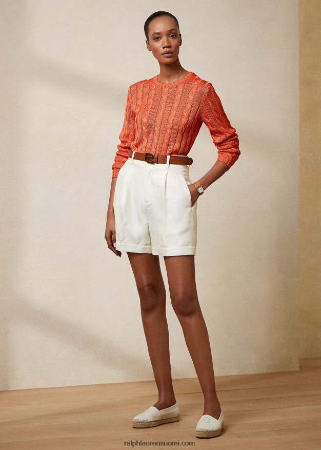 Ralph Lauren naiset kaapelineulottu silkki crewneck neule 0Z24ZR3484 meloni