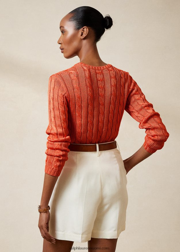 Ralph Lauren naiset kaapelineulottu silkki crewneck neule 0Z24ZR3484 meloni