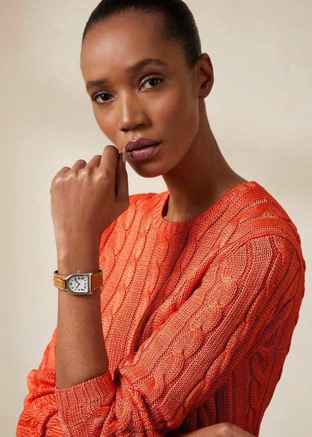 Ralph Lauren naiset kaapelineulottu silkki crewneck neule 0Z24ZR3484 meloni