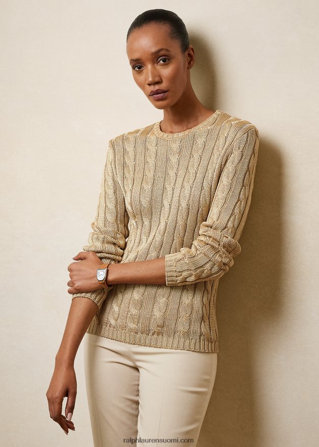 Ralph Lauren naiset kaapelineulottu silkki crewneck neule 0Z24ZR3486 hiekka