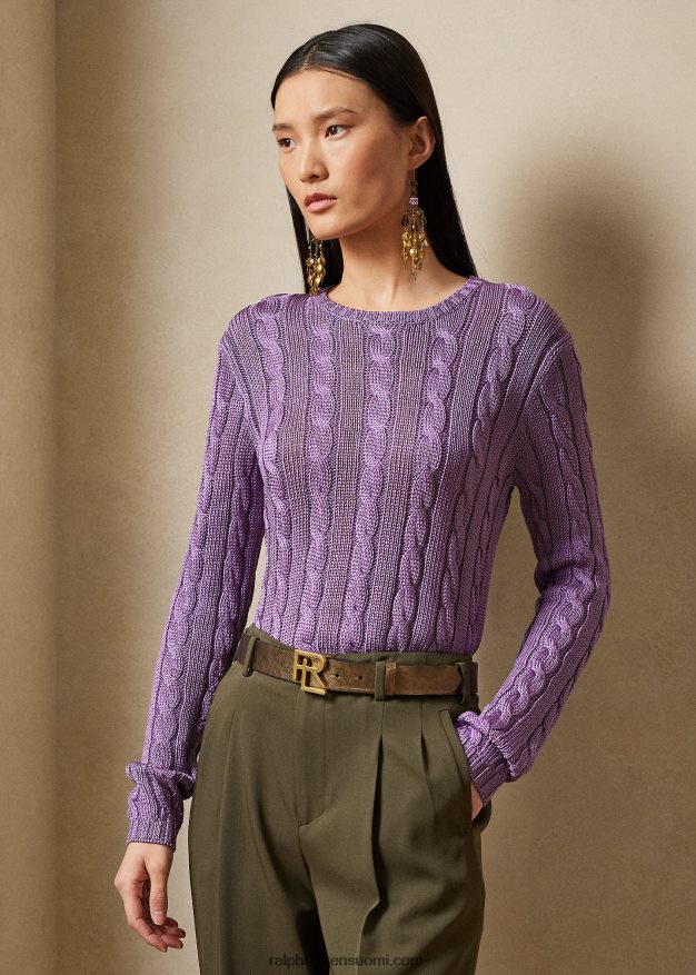 Ralph Lauren naiset kaapelineulottu silkki crewneck neule 0Z24ZR3489 liila