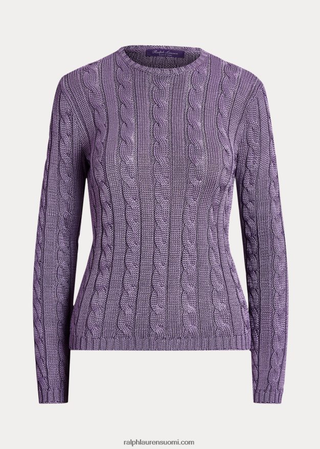 Ralph Lauren naiset kaapelineulottu silkki crewneck neule 0Z24ZR3489 liila