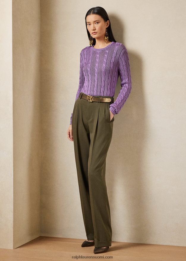 Ralph Lauren naiset kaapelineulottu silkki crewneck neule 0Z24ZR3489 liila