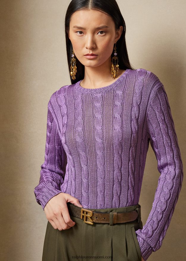Ralph Lauren naiset kaapelineulottu silkki crewneck neule 0Z24ZR3489 liila