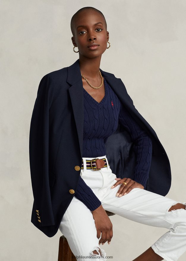 Ralph Lauren naiset kaapelineulottu v-pääntie neule 0Z24ZR3336 metsästäjä laivasto