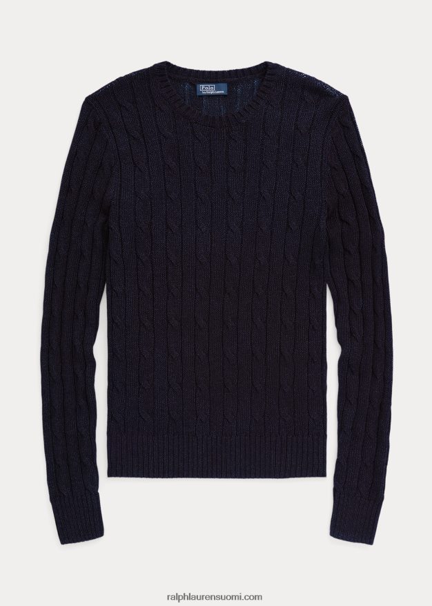 Ralph Lauren naiset kaapelineulottua puuvillasekoitetta pyöreäkaula-neulepusero 0Z24ZR9165 metsästäjä laivasto