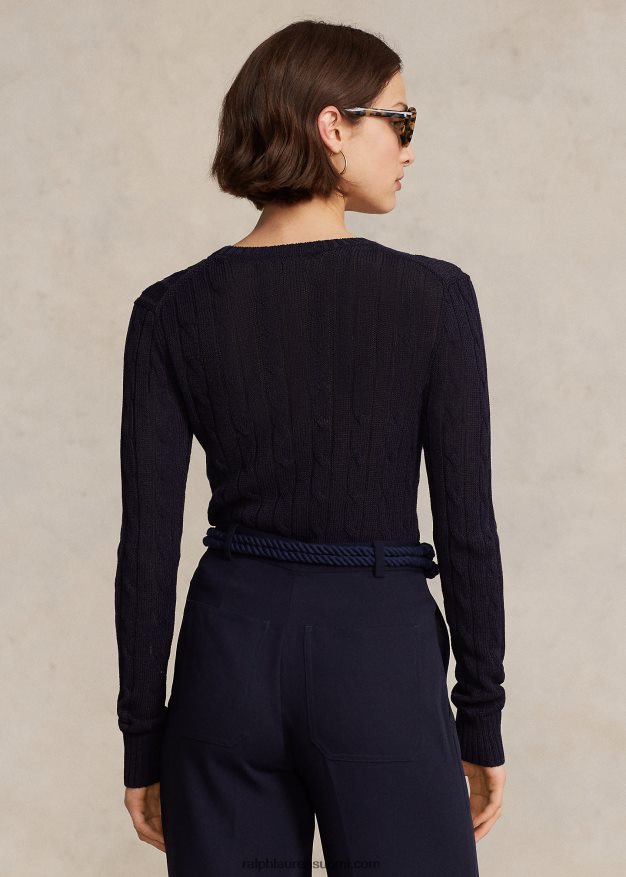 Ralph Lauren naiset kaapelineulottua puuvillasekoitetta pyöreäkaula-neulepusero 0Z24ZR9165 metsästäjä laivasto