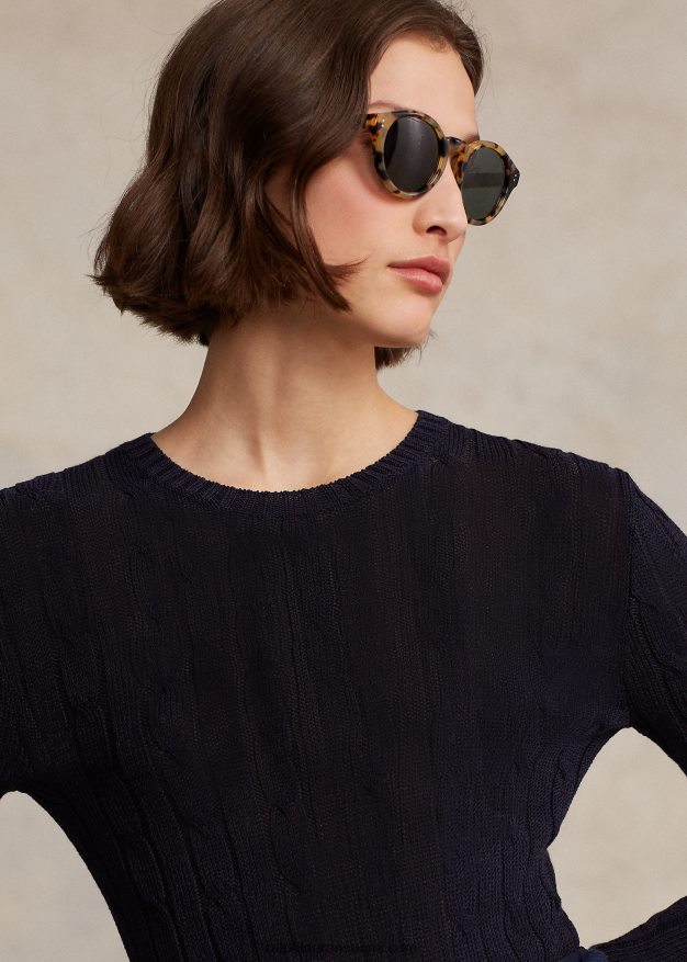 Ralph Lauren naiset kaapelineulottua puuvillasekoitetta pyöreäkaula-neulepusero 0Z24ZR9165 metsästäjä laivasto