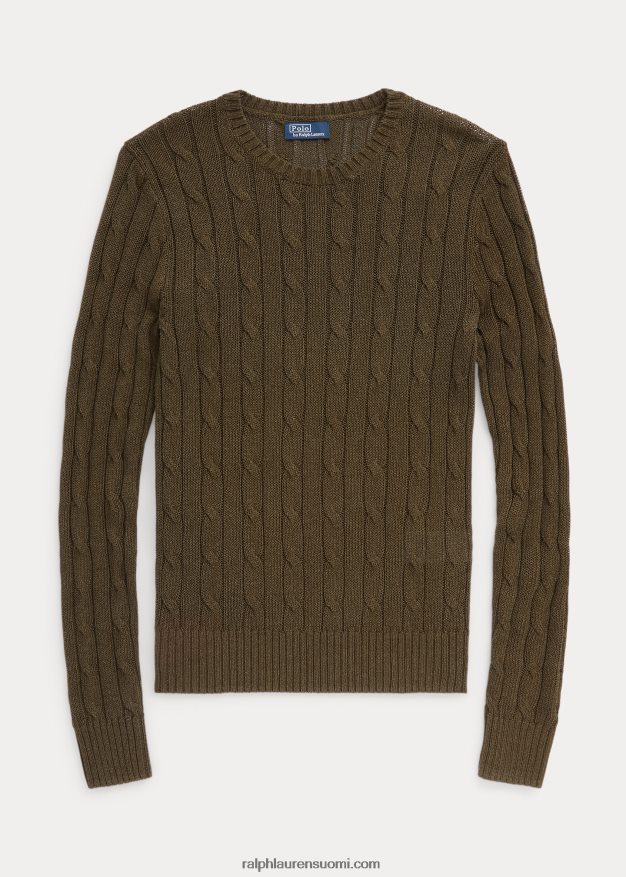Ralph Lauren naiset kaapelineulottua puuvillasekoitetta pyöreäkaula-neulepusero 0Z24ZR9166 katos oliivi