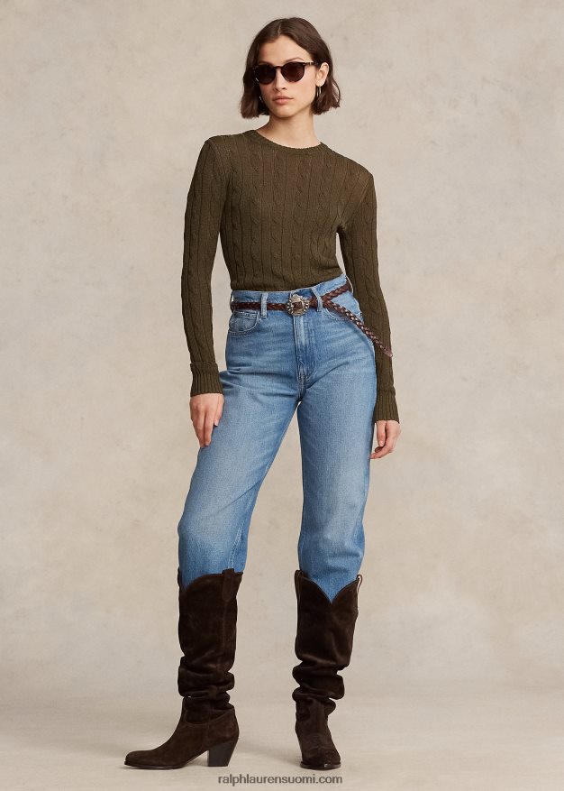 Ralph Lauren naiset kaapelineulottua puuvillasekoitetta pyöreäkaula-neulepusero 0Z24ZR9166 katos oliivi