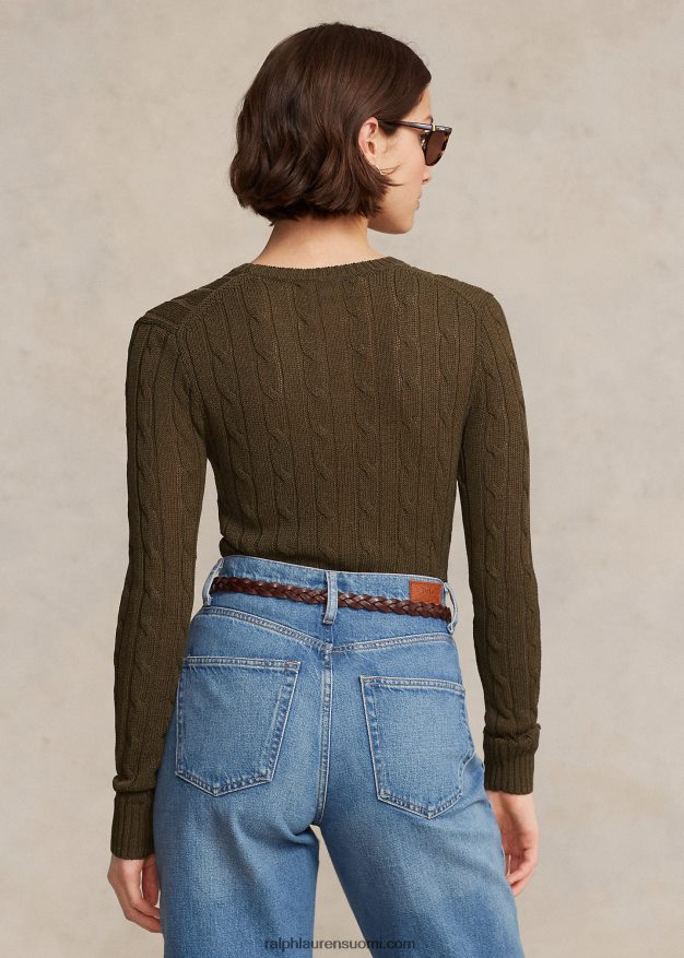 Ralph Lauren naiset kaapelineulottua puuvillasekoitetta pyöreäkaula-neulepusero 0Z24ZR9166 katos oliivi