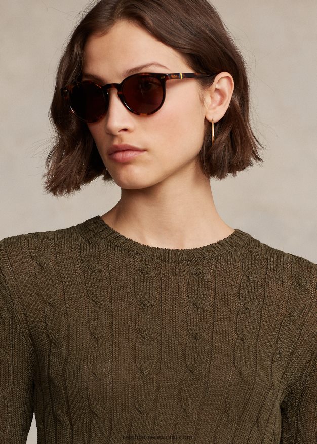 Ralph Lauren naiset kaapelineulottua puuvillasekoitetta pyöreäkaula-neulepusero 0Z24ZR9166 katos oliivi