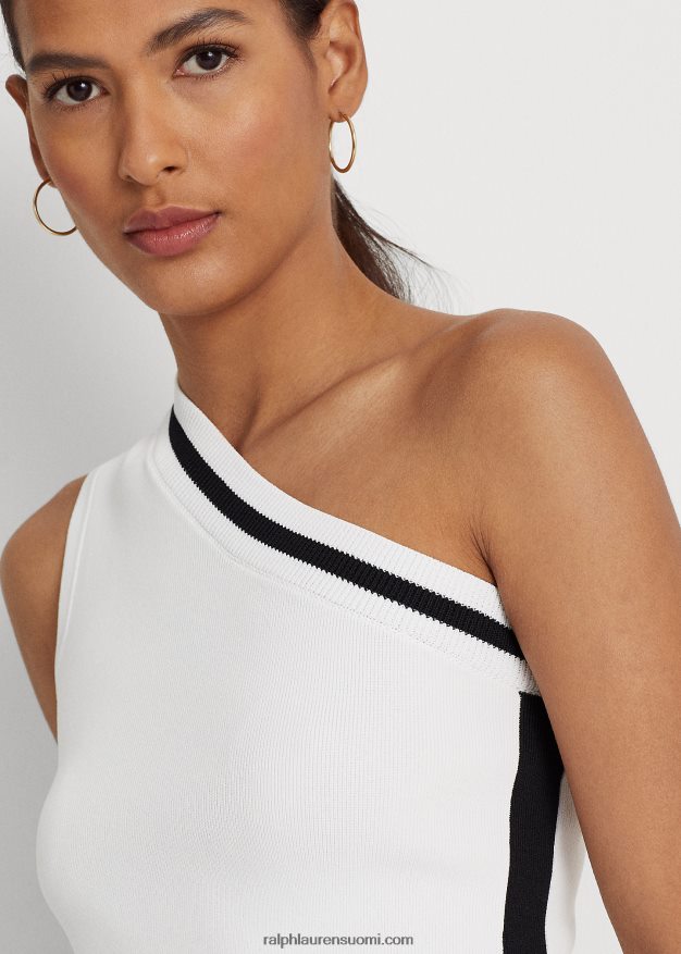 Ralph Lauren naiset kaksisävyinen yksiolkainen katkaistu neule 0Z24ZR3903 valkoinen musta