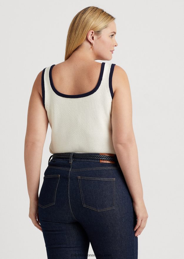 Ralph Lauren naiset kaksivärinen hihaton villapaita 0Z24ZR4588 mascarpone kerma/laivasto