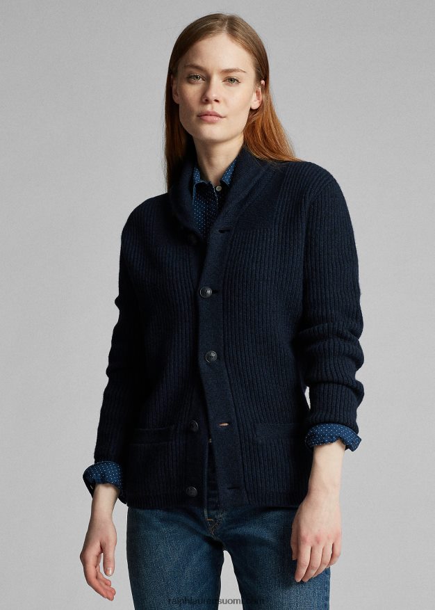 Ralph Lauren naiset kashmir huivikaulusneuletakki 0Z24ZR3607 sininen musta
