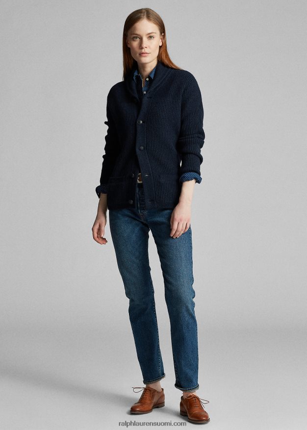 Ralph Lauren naiset kashmir huivikaulusneuletakki 0Z24ZR3607 sininen musta