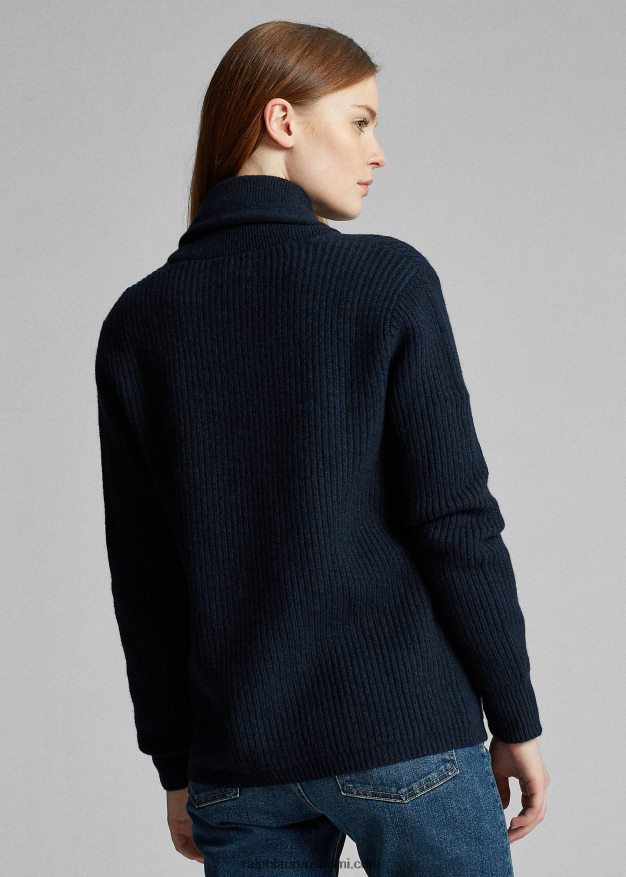 Ralph Lauren naiset kashmir huivikaulusneuletakki 0Z24ZR3607 sininen musta