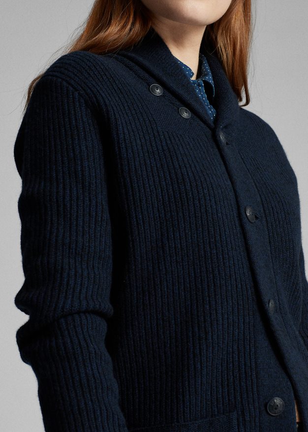 Ralph Lauren naiset kashmir huivikaulusneuletakki 0Z24ZR3607 sininen musta