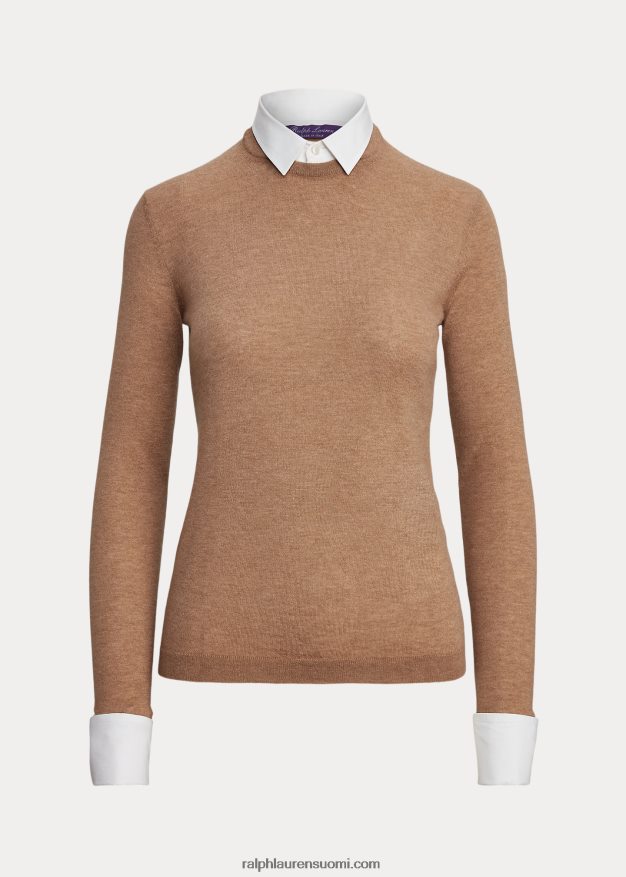 Ralph Lauren naiset kauluksellinen kashmir villapaita 0Z24ZR3590 kamelin melange