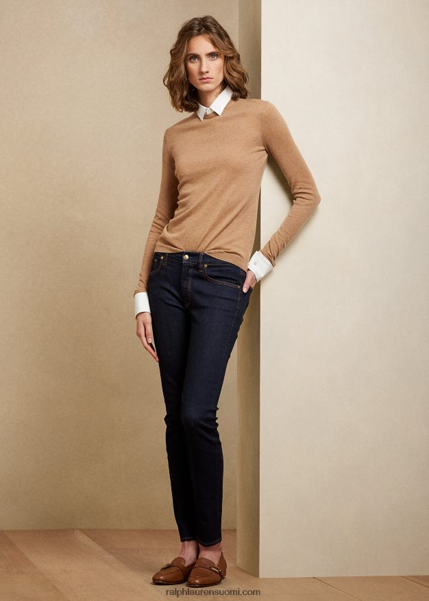 Ralph Lauren naiset kauluksellinen kashmir villapaita 0Z24ZR3590 kamelin melange