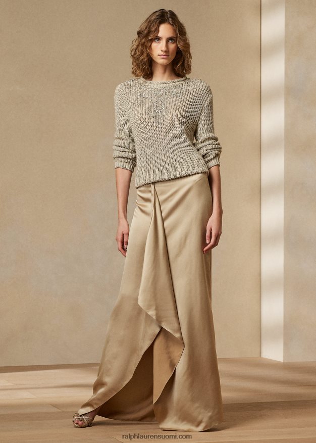 Ralph Lauren naiset koristeellinen silkkikaulapusero 0Z24ZR3541 pergamentti tweed