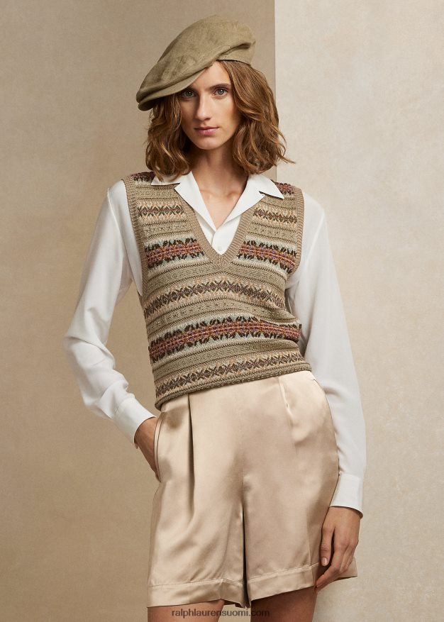 Ralph Lauren naiset koristeltu fair Isle -puseroliivi 0Z24ZR3535 hunaja multi