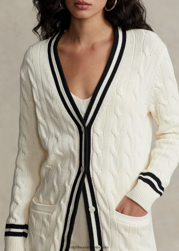 Ralph Lauren naiset krikettikaapelineulottu puuvillaneuletakki 0Z24ZR2921